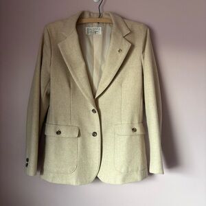 Cream Vintage Wool-Blend Structured Blazer